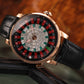 OBLVLO CSM-CA Men's Luxury Casino Roulette Wheel Watch - Rose Gold Case, Full Clear & Emerald Crystal Dial