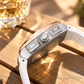 OBLVLO ZRM-ZM Two-Tone Rose Gold & Silver Automatic Watch Tonneau Skeleton Mechanical Wristwatch White Rubber Strap