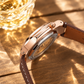 OBLVLO FM-SF Men's Rose Gold Automatic Mechanical Watch Open Heart Brown Dial Luxury Diamond Bezel Wristwatch Genuine Leather Strap