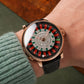 OBLVLO CSM-CA Men's Luxury Casino Roulette Wheel Watch - Rose Gold Case, Full Clear & Emerald Crystal Dial