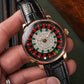 OBLVLO CSM-CA Men's Luxury Casino Roulette Wheel Watch - Rose Gold Case, Full Clear & Emerald Crystal Dial