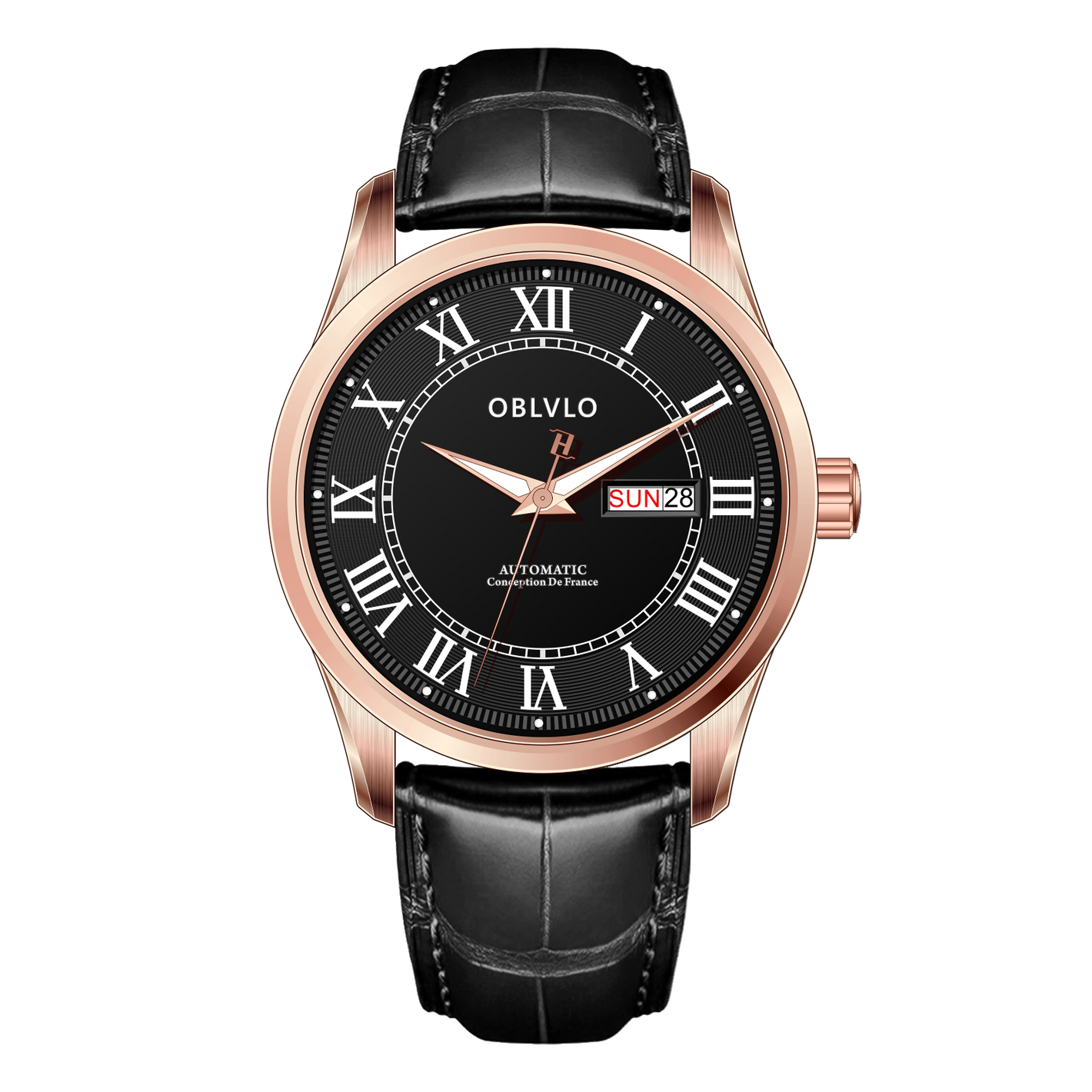OBLVLO GC-SIM 41mm Rose Gold Mens Automatic Roman Numerals Day Date Calendar Watches