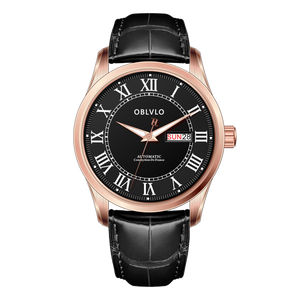 OBLVLO GC-SIM 41mm Rose Gold Mens Automatic Roman Numerals Day Date Calendar Watches