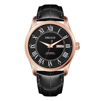 OBLVLO GC-SIM 41mm Rose Gold Mens Automatic Roman Numerals Day Date Calendar Watches