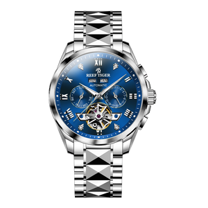 Vintage Mens Blue Day Date Dial Automatic Watches For Sale - Reef Tiger RGA8235