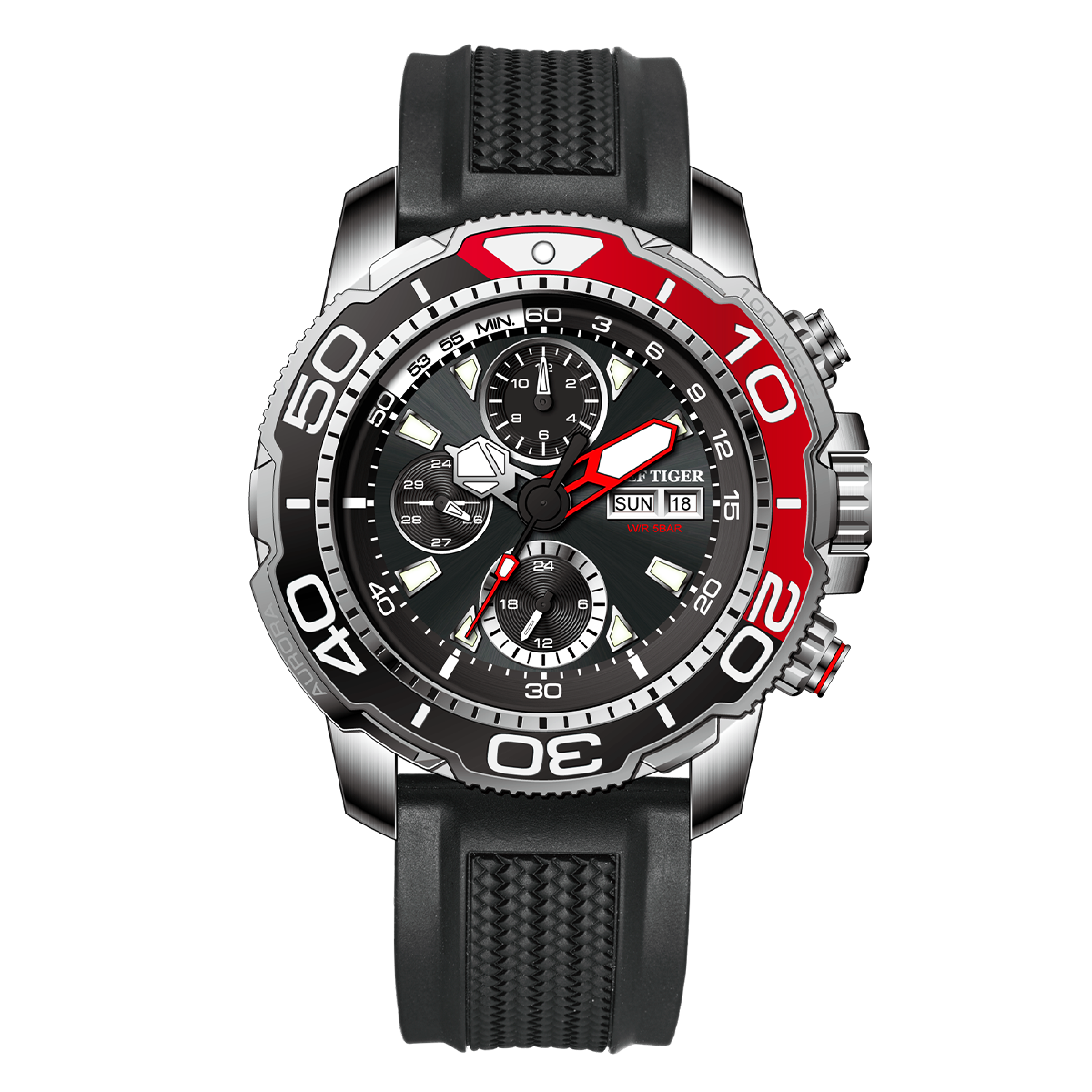 Men's Luminous Waterproof Multifunctional Automatic Mechanical Watch - Reef Tiger RGA3053 Steel/Rubber Strap