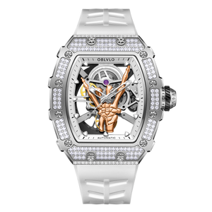 Luxuriöse Skelett-Automatikuhren mit weißen Diamanten für Damen und Herren – OBLVLO XM FIG-Serie