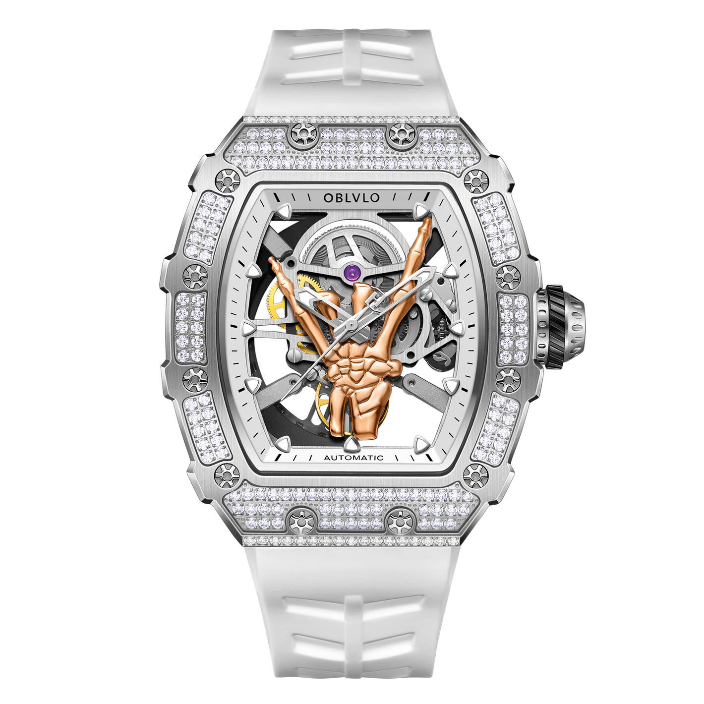 Luxury White Diamond Skeleton Automatic Watches for Men & Women - OBLVLO XM FIG Series