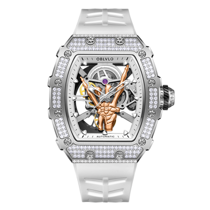 Luxury White Diamond Skeleton Automatic Watches for Men & Women - OBLVLO XM FIG Series