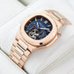 REEF TIGER RGA20S7 44mm Blue Dial Men's Multifunction Automatic Business Watch with Crystal Diamond Bezel