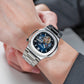 Affordable Luxury REEF TIGER RGA20S7 44mm Blue Dial Sqaure Case Inlay Zirconia & Multifunction 24-Hour Tourbillon Style Automatic Dress Wrist Watch for Men
