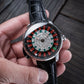 OBLVLO CSM-CA Men's Casino Roulette Wheel Automatic Mechanical Watch - Silver Stainless Steel Case, Black Dial & Black Leather Strap