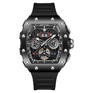 REEF TIGER RGA3009 All Black Men Multifunctional Day/Date Skeleton Automatic Mechanical Watches