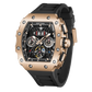 REEF TIGER RGA3009 Rose Gold Men Multifunctional Skeleton Automatic Tonneau Luminous Waterproof Watch