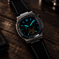 OBLVLO FM-SF Men's Diamond Bezel Automatic Watch Skeleton Open Heart Black Dial Mechanical Wristwatch Silver Case Stitched Black Leather Strap
