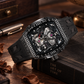 OBLVLO ZM-PH All Black Tonneau & Cubic Zirconia Case Men's Luxury Skeleton Watch - 3D Sculpted Dragon Phoenix Dial Automatic Mechanical Sport Watch
