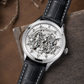 OBLVLO VMH Men's Automatic Watch 3D Relief Horse Skeleton Mechanical Wristwatch Silver Stainless Steel Case Black Leather Strap