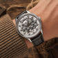 OBLVLO VMH Men's Automatic Watch 3D Relief Horse Skeleton Mechanical Wristwatch Silver Stainless Steel Case Black Leather Strap