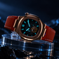 OBLVLO FM-SF Men's Luxury Sport Automatic Watch Rose Gold Diamond Bezel Open Heart Black Dial Orange Leather Strap Mechanical Wristwatch