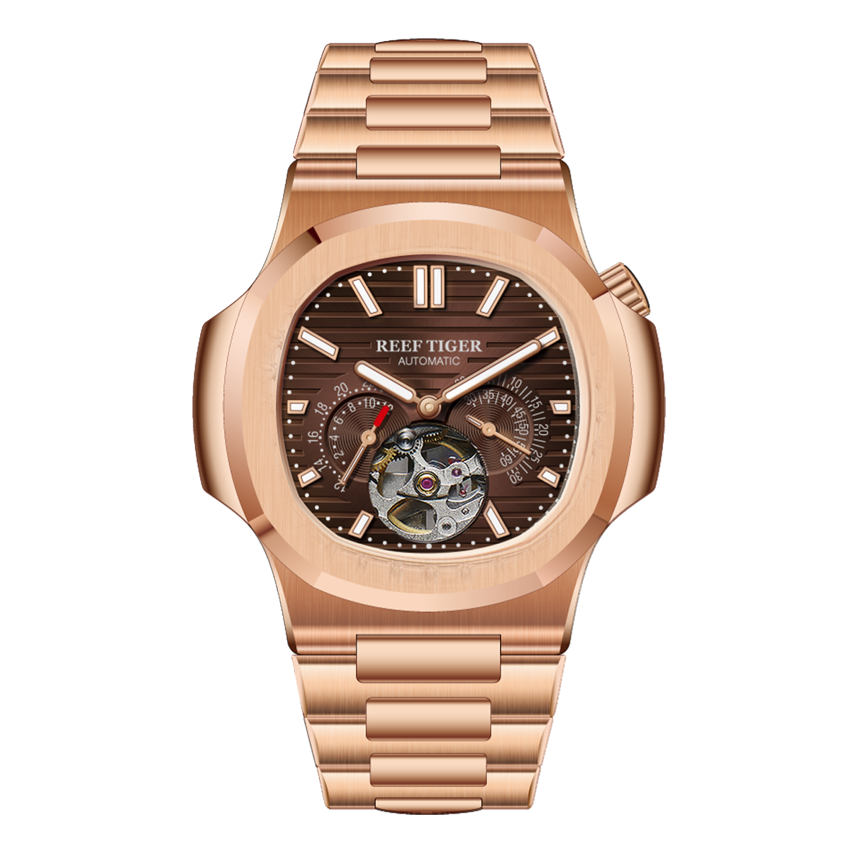 REEF TIGER RGA20S7 44mm Automatic Watches for Men -Multifunction 24-Hour Tourbillon Style Business Wrist Watch