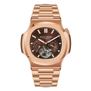 REEF TIGER RGA20S7 44mm Automatic Watches for Men -Multifunction 24-Hour Tourbillon Style Business Wrist Watch