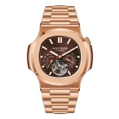 REEF TIGER RGA20S7 44mm Automatic Watches for Men -Multifunction 24-Hour Tourbillon Style Business Wrist Watch