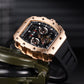 REEF TIGER RGA3009 Rose Gold Men Multifunctional Skeleton Automatic Tonneau Luminous Waterproof Watch