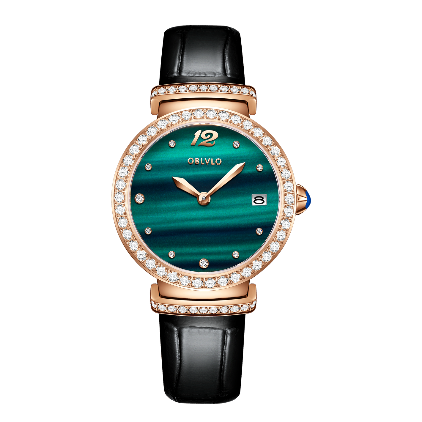 OBLVLO BW-S Women's Diamond Wrist Watch: Green Malachite Dial,Elegant Present for Ladies and Loved Ones