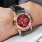 Rose Gold/Burgundy Red Dial Moonphase of Men 42mm Automatic Mechanical Watch - Rainbow Zirconia Bezel - Reef Tiger RGA1988