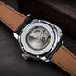 OBLVLO CSM-CA Men's Casino Roulette Wheel Automatic Mechanical Watch - Silver Stainless Steel Case, Black Dial & Black Leather Strap