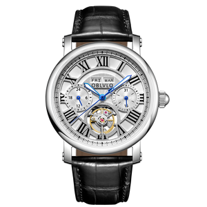 OBLVLO YM White Dial & Roman Markings Zirconia Bezel Self Winding Automatic Tourbillon Style Dress Watch