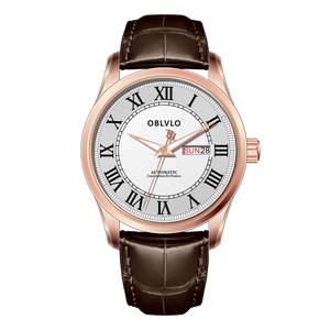 OBLVLO GC-SIM White Dial 41mm Rose Gold Roman Numerals Day Date Automatic Watch