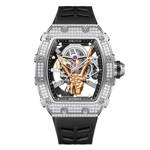 OBLVLO XM FIG-Serie Coole Automatikuhr mit Diamanten und Rock'n'Roll-Skelettzeiger