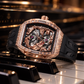 OBLVLO ZM-PH Rose Gold Tonneau & Cubic Zirconia Case Luxury Men's Skeleton Watch - 3D Dragon & Phoenix Carved Dial