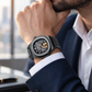 OBLVLO FM-SF Men's All Black Stealth Automatic Watch Open Heart Black Bezel Mechanical Wristwatch Black Leather Strap