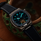 OBLVLO FM-SF Men's Open Heart Automatic Watch Silver Stainless Steel Luxury Diamond Bezel Mechanical Wristwatch Blue Dial Textured Leather Strap