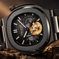 OBLVLO FM-SF Men's All Black Stealth Automatic Watch Open Heart Black Bezel Mechanical Wristwatch Black Leather Strap
