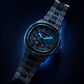 OBLVLO FM-DSL-AD Mens Iced Out Diamond Watch Luxury Emerald Green Baguette Gemstone Automatic Mechanical Wristwatch Silver Stainless Steel