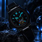 OBLVLO FM-SF Men's All Black Stealth Automatic Watch Open Heart Black Bezel Mechanical Wristwatch Black Leather Strap