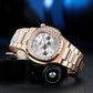 Reef Tiger RGA2019 White Dial 44mm Crystal Bezel & Rose Gold Sqaure Case Automatic Watch - 24 Hours Multi-Dial Dial Business Watch