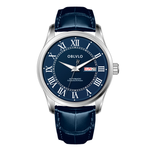OBLVLO GC-SIM Blue Dial 41mm Roman Numerals Day Date Automatic Dress Watch