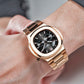 Reef Tiger RGA2019 24-Hour Multi-Dial Automatic Watch - Black 44mm Dial & Rose Gold Sqaure Case Automatic Dress Watch for men