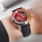 Rose Gold/Burgundy Red Dial Moonphase of Men 42mm Automatic Mechanical Watch - Rainbow Zirconia Bezel - Reef Tiger RGA1988