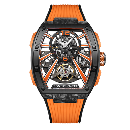 Professional Bonest Gatti BG9950-A3 Men's Watches - Unique Automatic Skeleton Black Carbon Fiber Watch