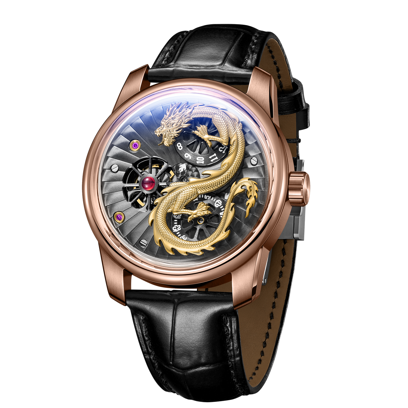 Affordable Automatic Rose Gold Chinese Dragon Skeleton Watches from JM Dragon Series