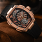 OBLVLO ZRM-ZM 46mm Rose Gold Tonneau Automatic Watch Skeleton Mechanical Luxury Sport Wristwatch Black Rubber Strap