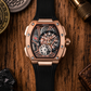 OBLVLO ZRM-ZM 46mm Rose Gold Tonneau Automatic Watch Skeleton Mechanical Luxury Sport Wristwatch Black Rubber Strap