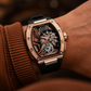 OBLVLO ZRM-ZM 46mm Rose Gold Tonneau Automatic Watch Skeleton Mechanical Luxury Sport Wristwatch Black Rubber Strap