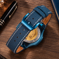 OBLVLO FM-SF Men's All-Blue Automatic Mechanical Watch Open Heart Diamond Bezel Metallic Blue Stainless Steel Case Leather Strap