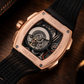 OBLVLO ZRM-ZM 46mm Rose Gold Tonneau Automatic Watch Skeleton Mechanical Luxury Sport Wristwatch Black Rubber Strap